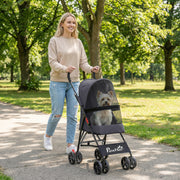 Pet Stroller for Small Dogs and Cats with Foldable Frame and Weather Canopy Dark Grey AOSOM