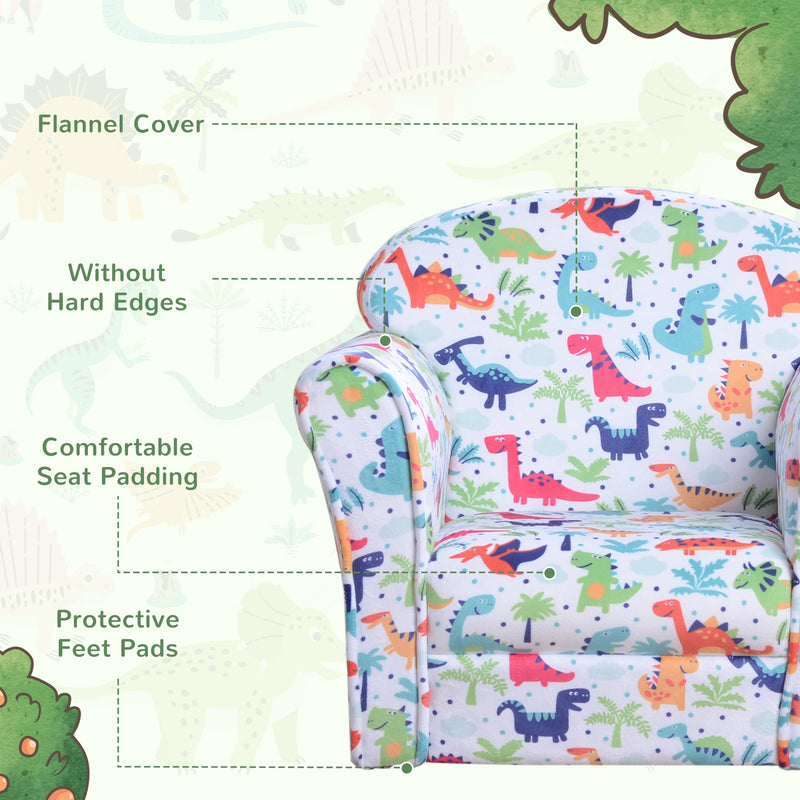 Kids Flannel Armchair with Dinosaur Print Ideal for Playroom or Bedroom, Green