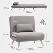 Single Sofa Bed with Velvet Feel Upholstery Ideal for Guests and Small Spaces Grey
