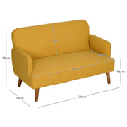 Yellow 2 Seater Velvet Feel Sofa With Thick Padding and Wooden Legs by HOMCOM