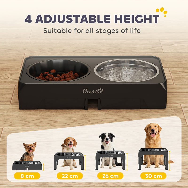 Foldable Elevated Dog Bowl Stand With Slow Feeder And 4 Heights For All Breeds Grey