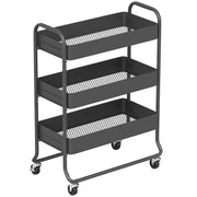 3 Tier Metal Storage Trolley With Wheels And Mesh Baskets For Home Organisation Black