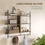 Grey Wood Effect Three Tier Floating Wall Shelf for Storage and Display by HOMCOM