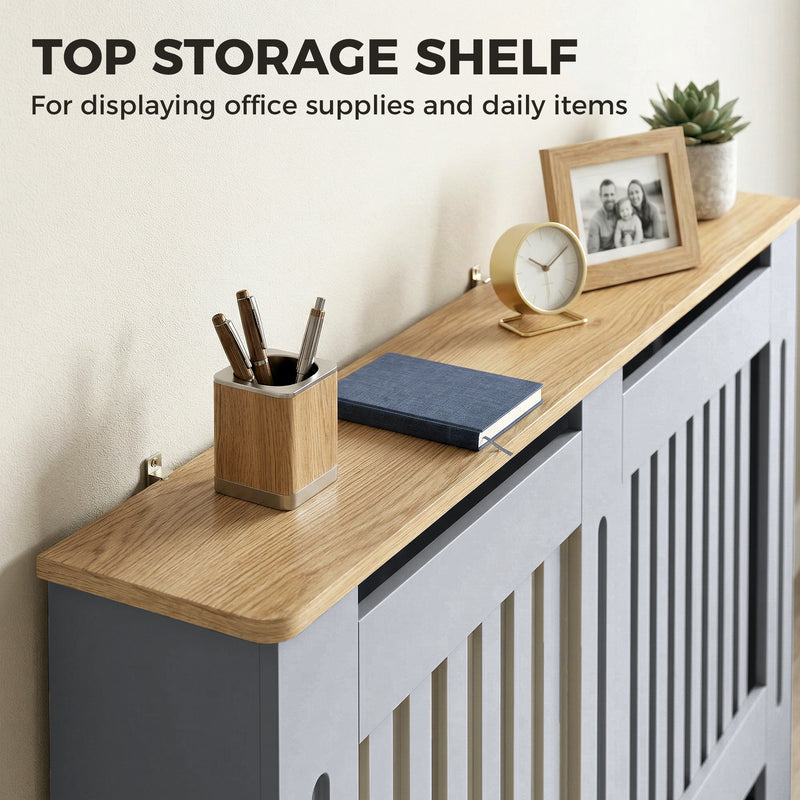 Radiator Cover with Extra Shelf and Slatted Front for Safe Heat Flow Grey Homcom