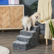 Four Step Pet Stairs with Washable Plush Cover for Small Dogs and Cats Light Grey AOSOM