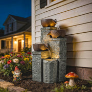 Garden Water Fountain with LED Lights for Relaxing Outdoor Spaces Rustic Brown AOSOM