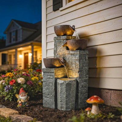 Garden Water Fountain with LED Lights for Relaxing Outdoor Spaces Rustic Brown AOSOM