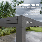 Extendable Garden Dining Table for 6 to 10 People with Easy Clean Glass Top Grey Outsunny