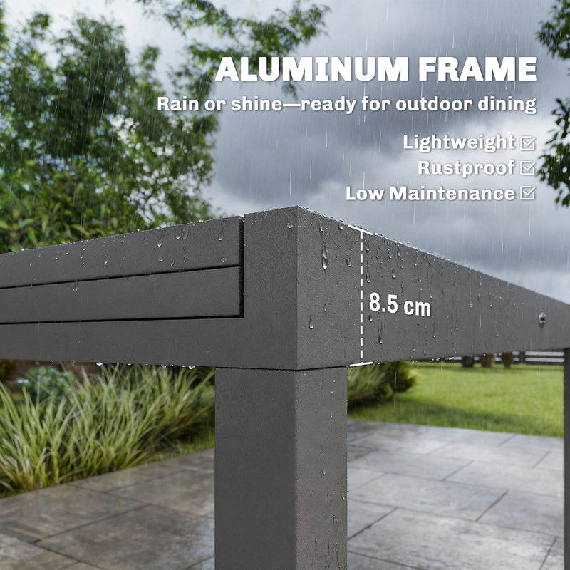 Extendable Garden Dining Table for 6 to 10 People with Easy Clean Glass Top Grey Outsunny