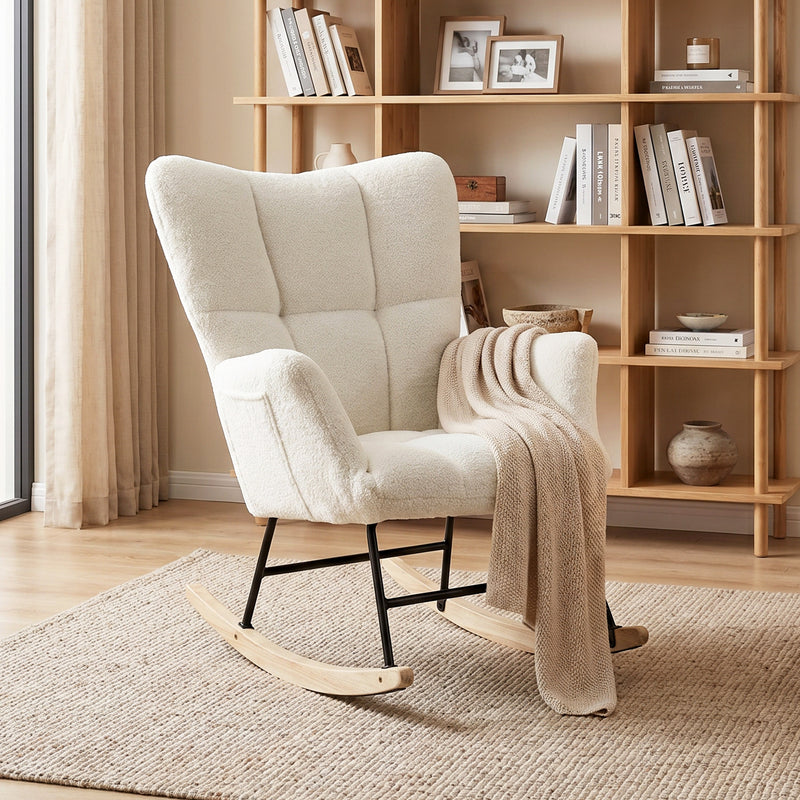 Rocking Chair for Relaxing with Soft Teddy Fleece and Supportive Foam