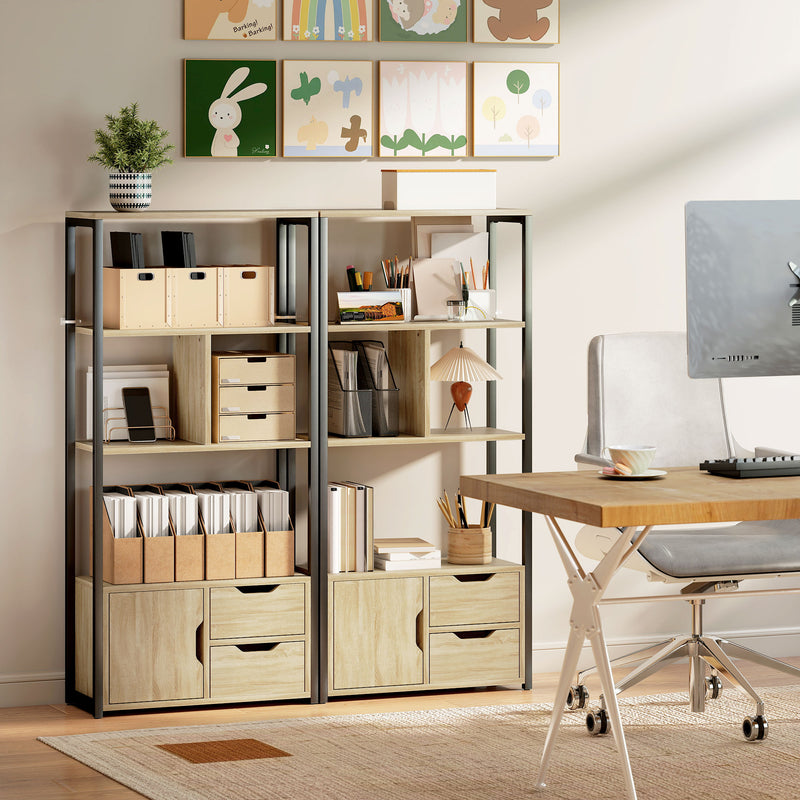 Bookshelf with Shelves Drawers and Cabinet for Compact Storage in Small Spaces Black