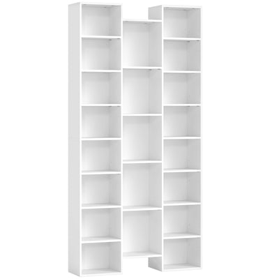 Tall 21 Compartment Storage Bookshelf Ideal for Home Office or Living Room, White