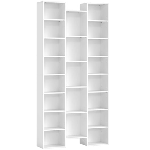 Tall 21 Compartment Storage Bookshelf Ideal for Home Office or Living Room, White