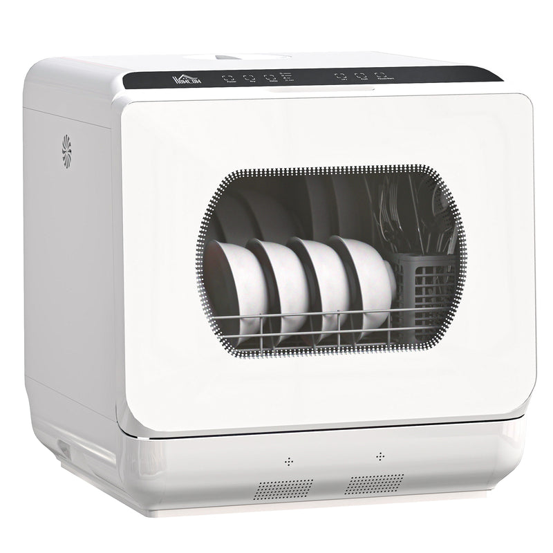 Compact Tabletop Dishwasher with 6L Capacity and Multiple Wash Programs, White