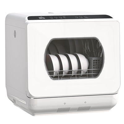 Compact Tabletop Dishwasher with 6L Capacity and Multiple Wash Programs, White