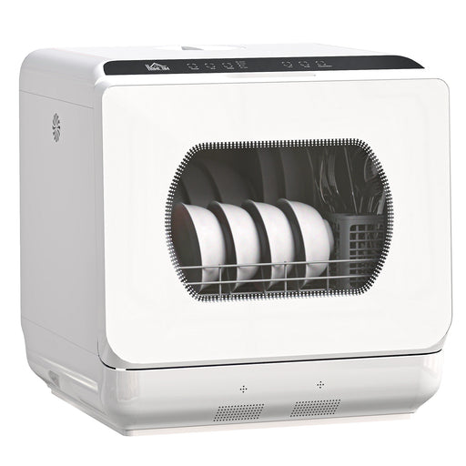 Compact Tabletop Dishwasher with 6L Capacity and Multiple Wash Programs, White