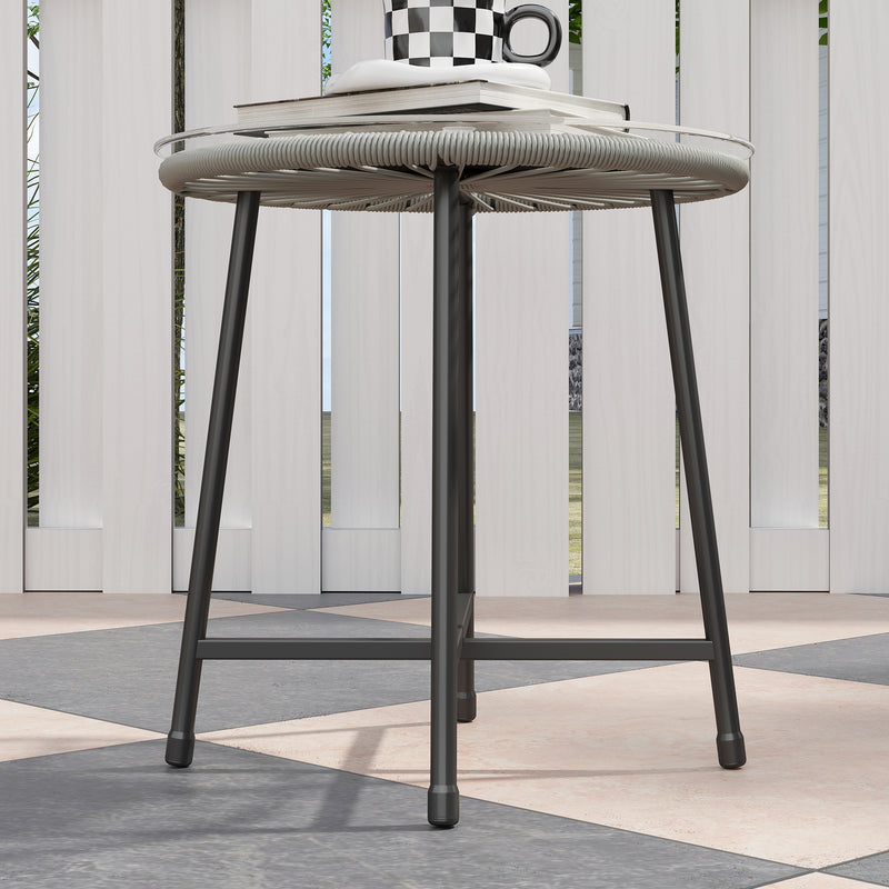 3 Piece Rattan Bistro Set with Cushions and Glass Top Table Light Grey by Outsunny