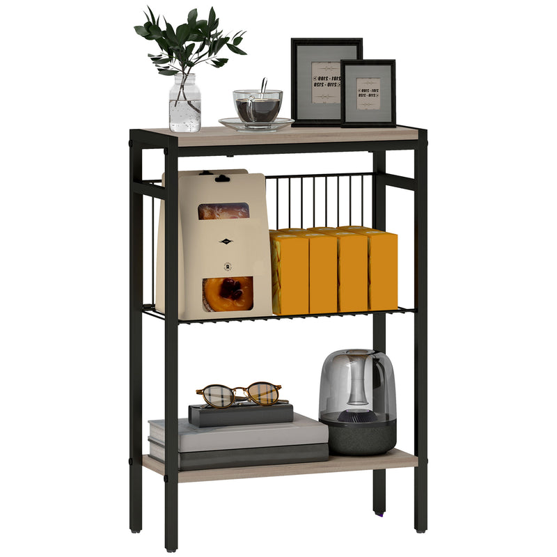 Grey Industrial Side Table with Three Shelves for Storage by HOMCOM