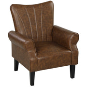 Upholstered Accent Chair with Rolled Arms and Wooden Legs for Lounge or Bedroom, Brown