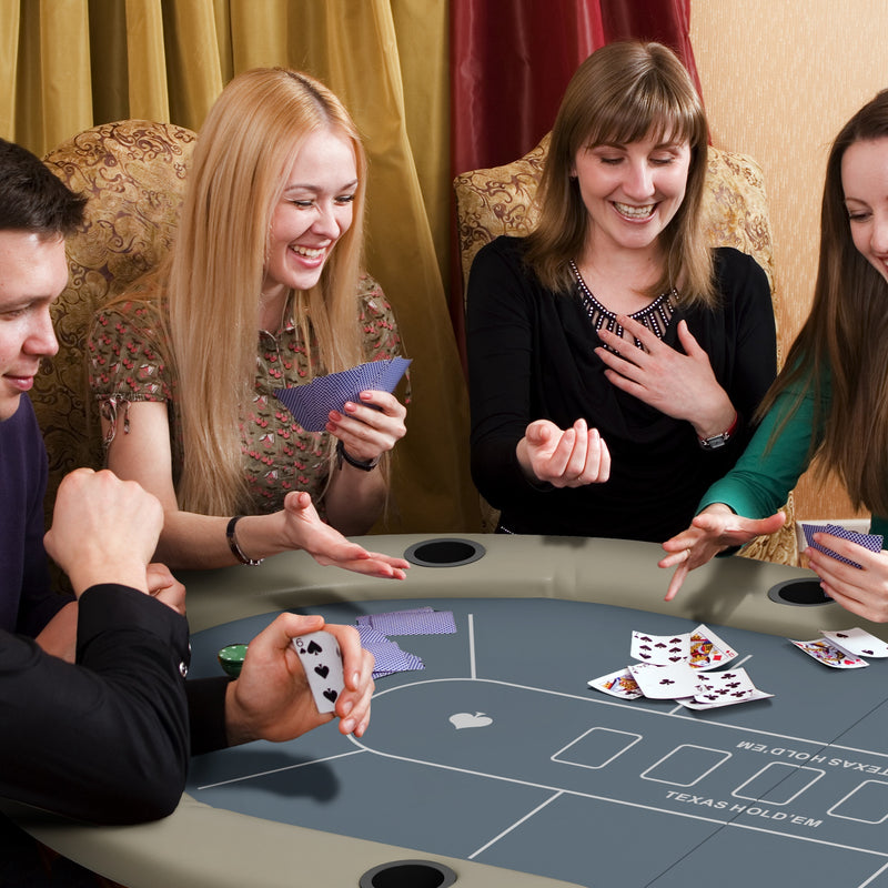 10 Player Folding Poker Table with Cup Holders and Padded Edge for Home Games Brown Blue AOSOM