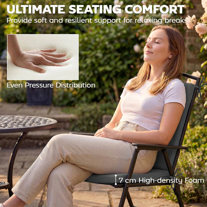 Garden Chair Cushions Set of 2 with Water Resistant Covers and Firm Foam Support Dark Grey Outsunny