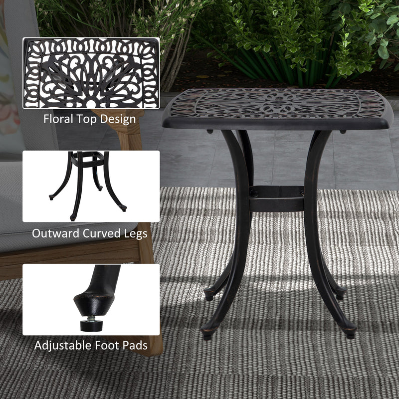 Cast Aluminium Square Bistro Table with Umbrella Hole for Garden and Balcony Bronze by Outsunny