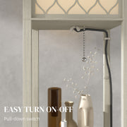 Three Shelf Standing Floor Lamp with Oak Frame and White Shade for Living Room by HOMCOM