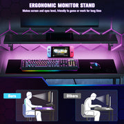 Reversible L Shaped Gaming and Work Desk with LED Lighting for Home Office, Black