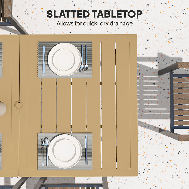 Brown 6 Seater Garden Dining Table with Parasol Hole and Steel Frame by Outsunny