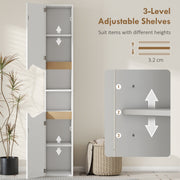 Tall Slim Bathroom Storage Cabinet with Shelves and Double Doors for Small Spaces White AOSOM