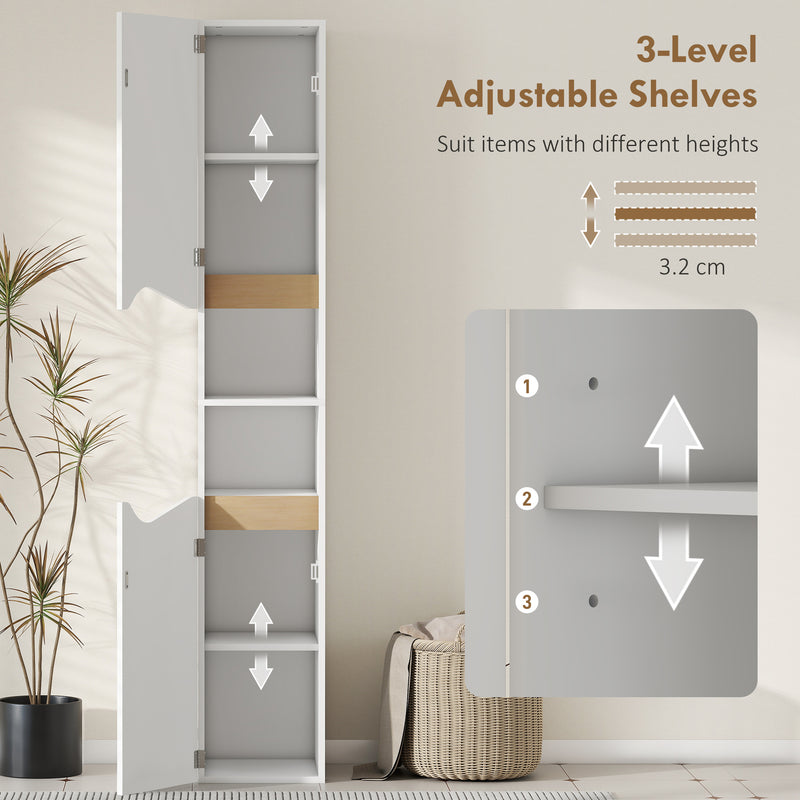 Tall Slim Bathroom Storage Cabinet with Shelves and Double Doors for Small Spaces White AOSOM