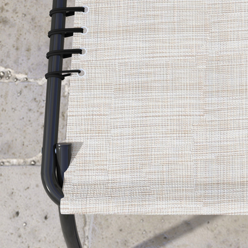 Set of 2 Cream Folding Sun Loungers with Pillow and Adjustable Backrests for Garden or Patio Outsunny