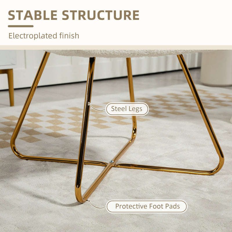 Set of Two Cream Sherpa Fleece Dining Chairs with Gold Legs by HOMCOM