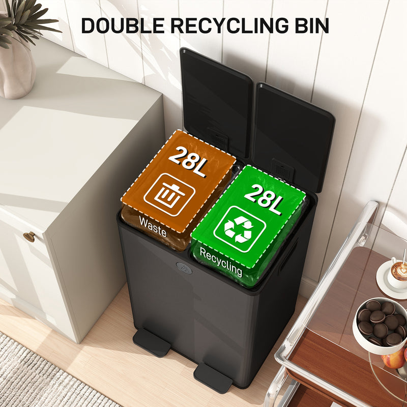 Kitchen Pedal Bin with Dual Compartments for Easy Rubbish and Recycling Separation