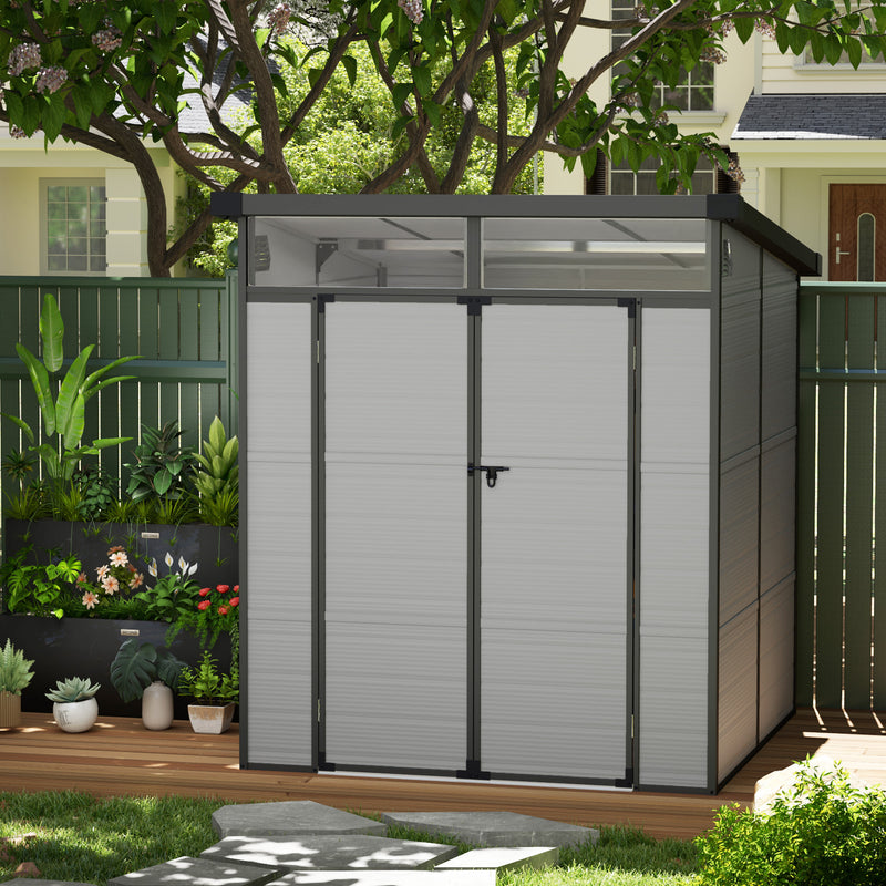 Light Grey 6 x 6ft Garden Storage Shed Plastic Outdoor Tool Shed With Windows by Outsunny