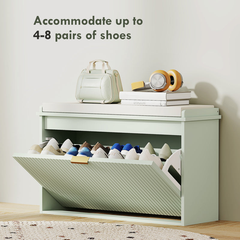 Green Shoe Storage Bench with Padded Seat and Eight Compartments by HOMCOM