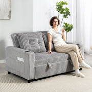 2 Seater Click Clack Sofa Bed With Pull Out Design For Guests Corduroy Upholstery Light Grey