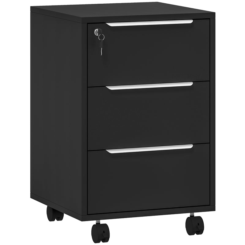Black Three Drawer Lockable Filing Cabinet with Spacious Storage by Homcom