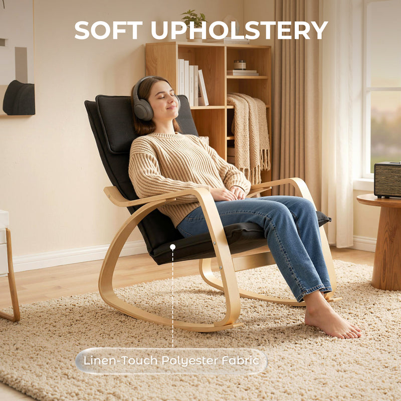 Rocking Chair with High Back and Cushioned Seat for Relaxing at Home Black AOSOM