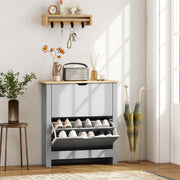Grey Slim Shoe Cabinet For Entryway - 2 Flip Doors - Holds 12 Pairs With Adjustable Racks - 72x26x80cm Homcom