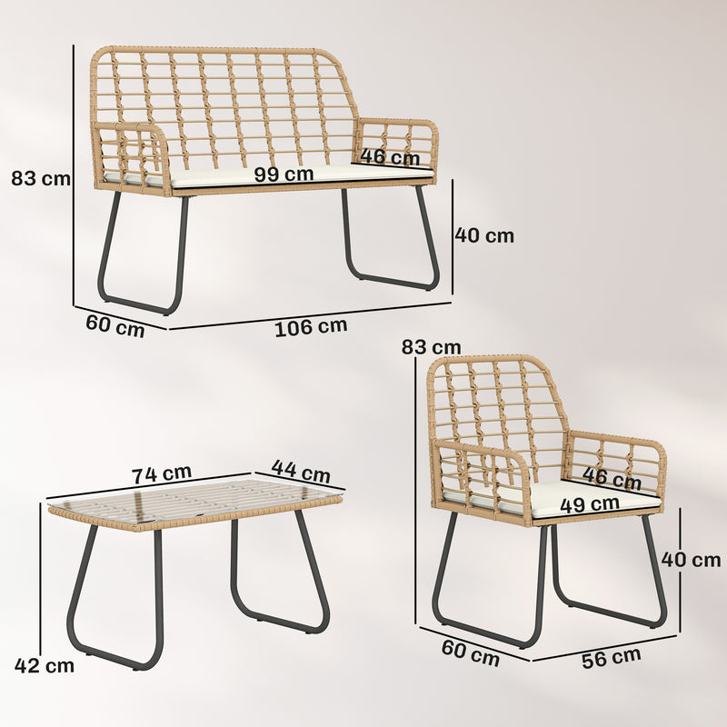 Rattan Garden Furniture Set with Cushions and Coffee Table for Patio or Balcony Natural Wood Outsunny