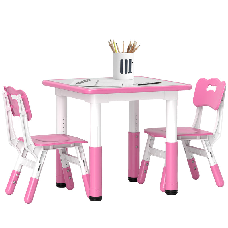 3 Piece Toddler Table and Chair Set Height Adjustable for Playroom or Bedroom, Pink