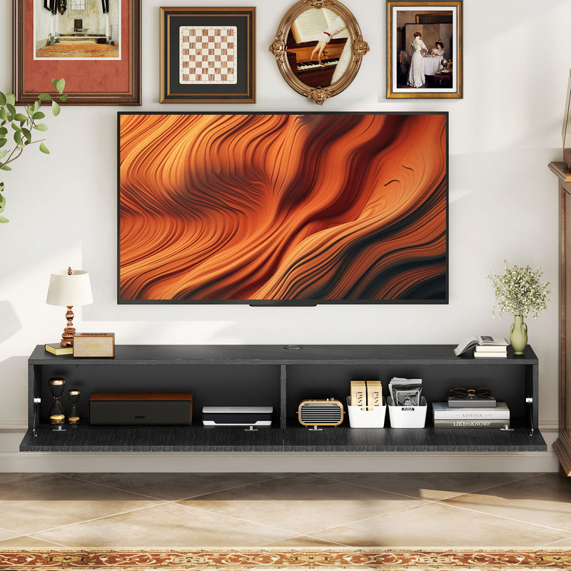 Floating TV Stand for TVs up to 72 Inches with Hidden Storage and Cable Management Black