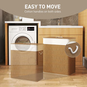 100L Double Laundry Hamper with Lid and Removable Liner Brown Bamboo Basket