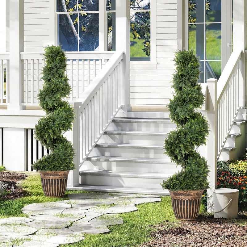 Artificial Spiral Boxwood Trees Set of 2 for Easy Year Round Greenery Indoors or Outdoors Green AOSOM