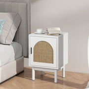 Rattan Bedside Table with Storage Shelf Ideal for Bedroom or Living Room, White