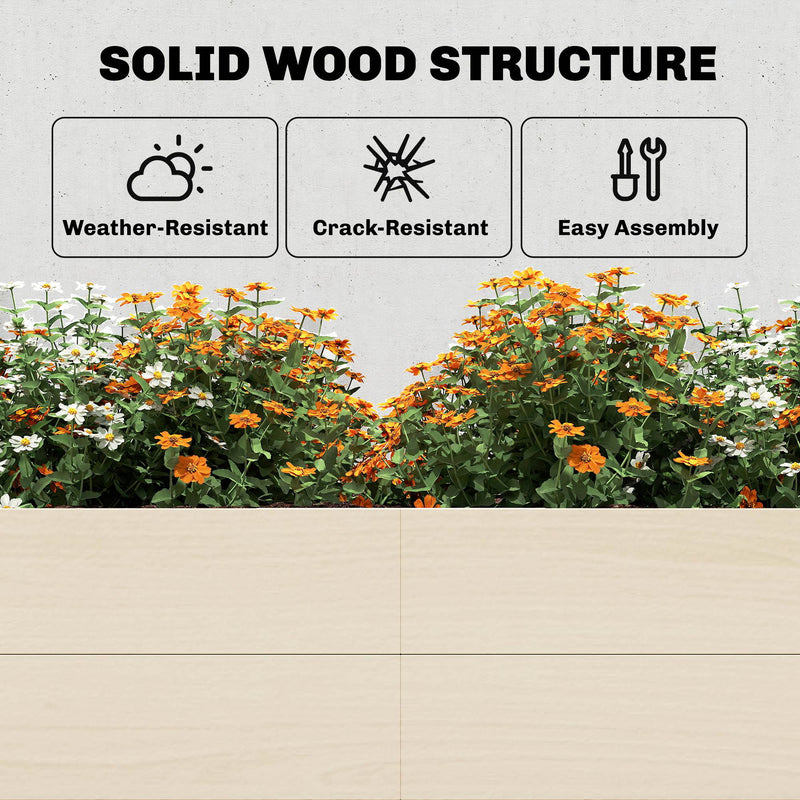 Raised Garden Bed for Growing Vegetables and Flowers with Deep Root Support, Natural Wood Finish