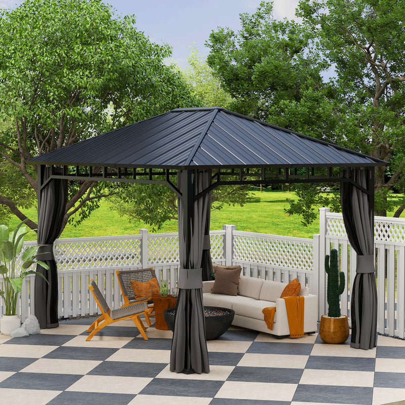 3 x 4m Hardtop Gazebo with Galvanised Steel Roof and Curtains for Patio and Garden by Outsunny