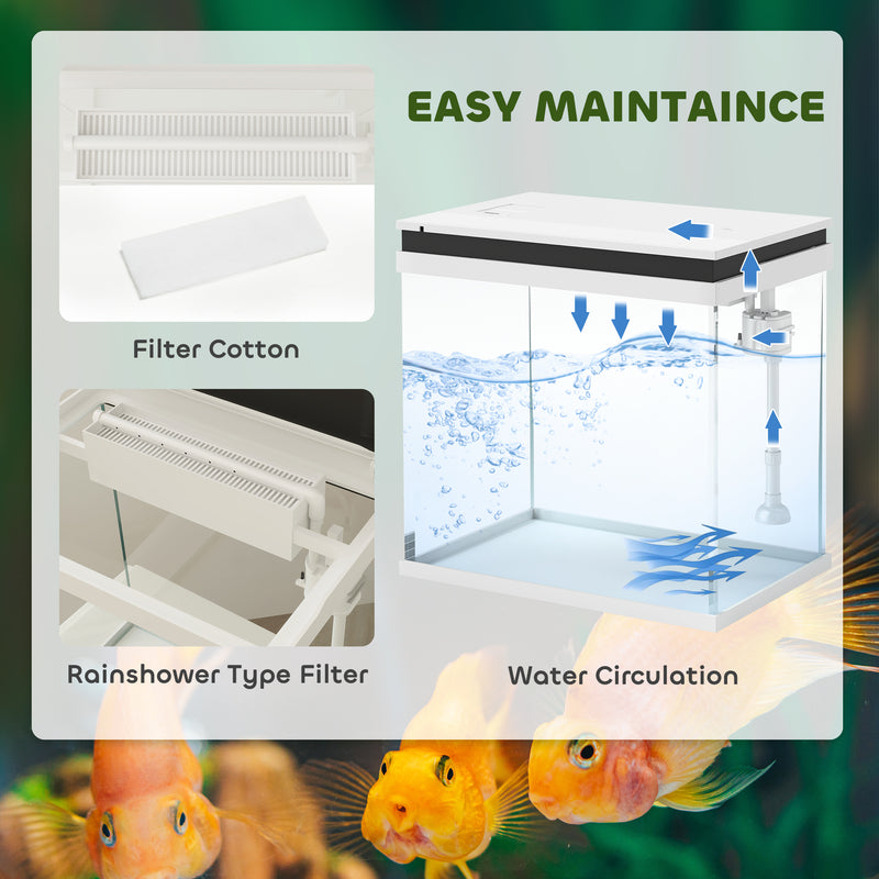 26L Glass Fish Tank with Filter System LED Lights and Water Pump White by PawHut AOSOM