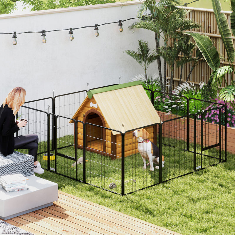 12 Panel Heavy Duty Dog Playpen with Doors for Medium Dogs 80 cm High Black by PawHut